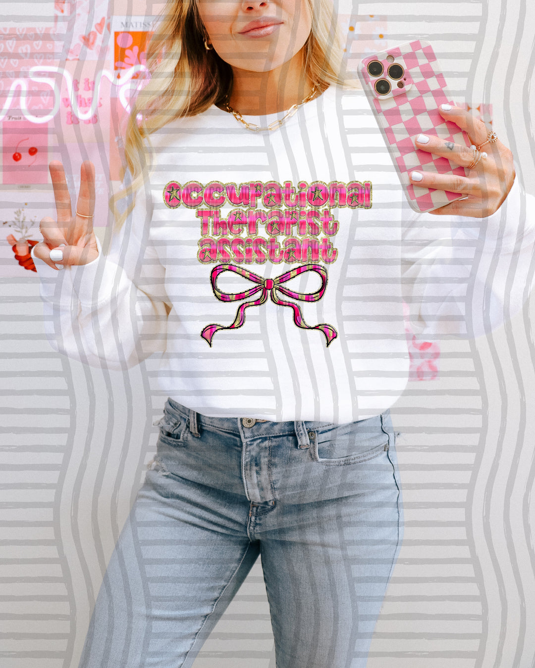 Pink Bow Occupations/Names DTF Print