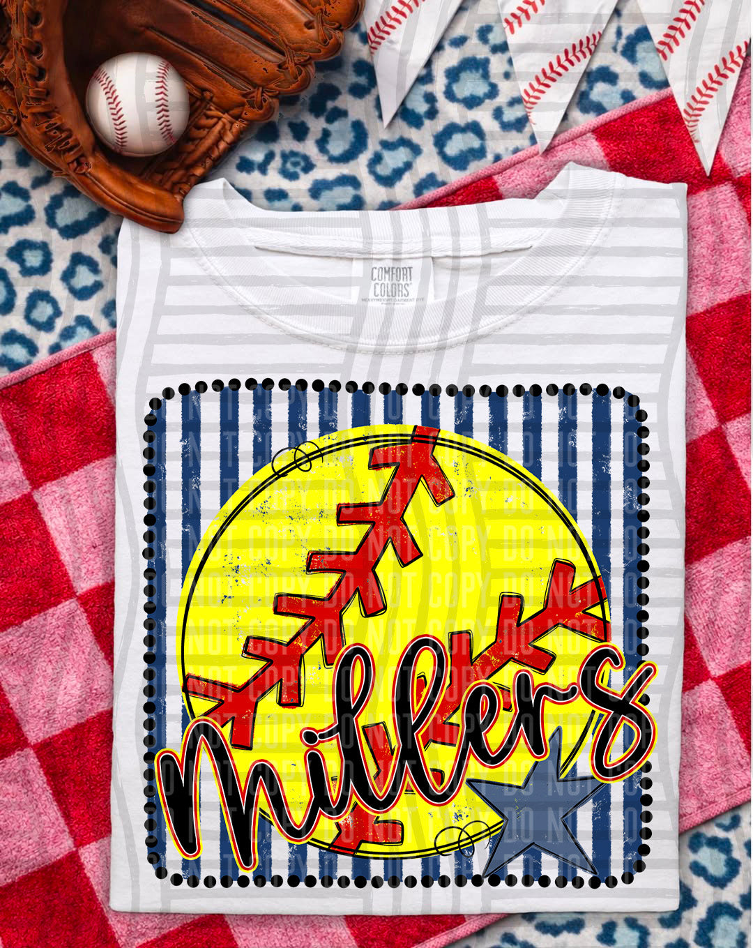 Softball RWB Framed Script DTF Print