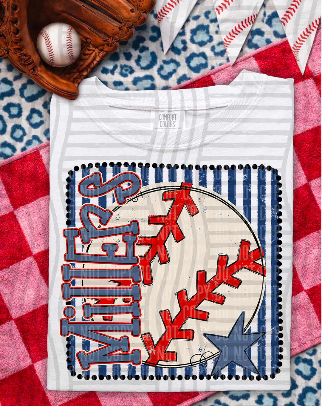 Baseball RWB Framed DTF Print