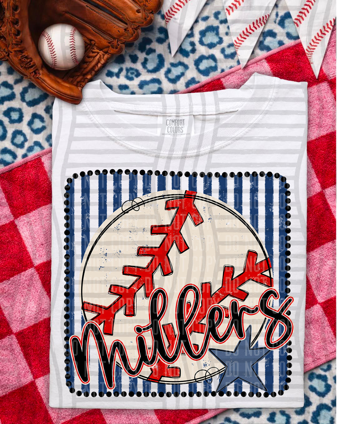 Baseball RWB Framed Script DTF Print