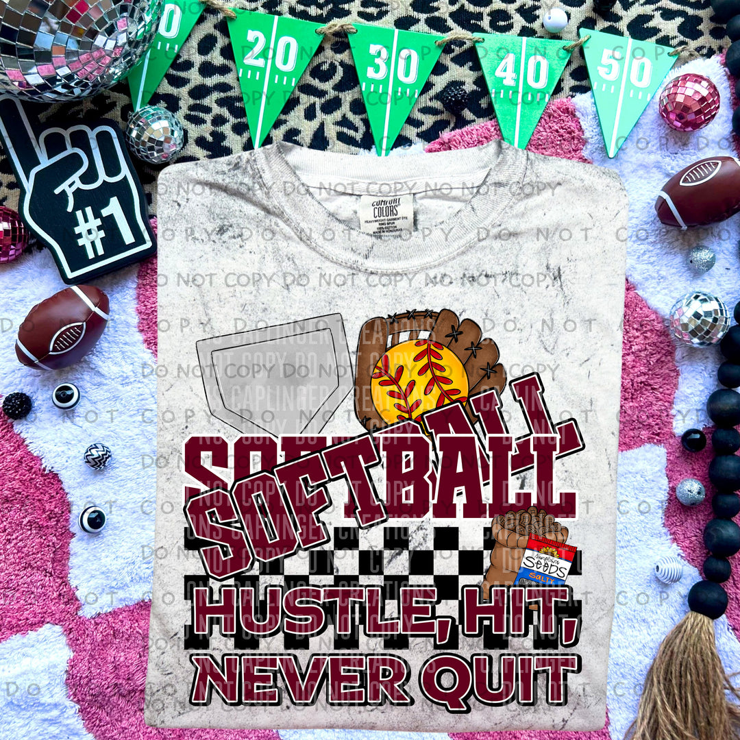 Hustle Hit Never Quit Softball DTF Print