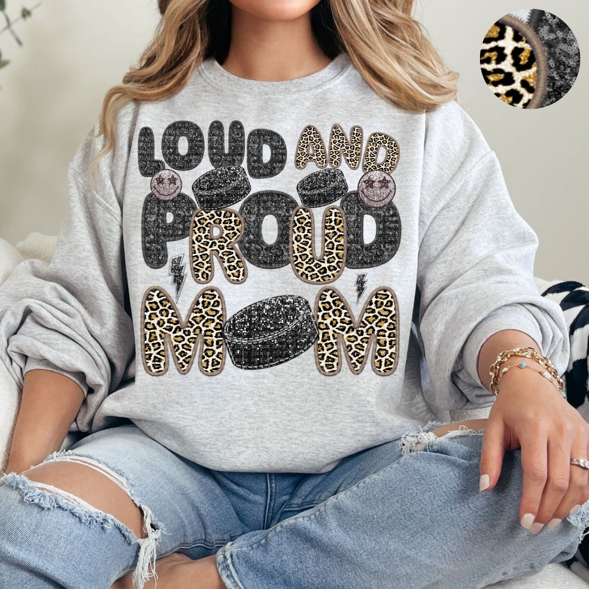 Loud and Proud Sports Mom Leopard Faux Embroidery DTF Print