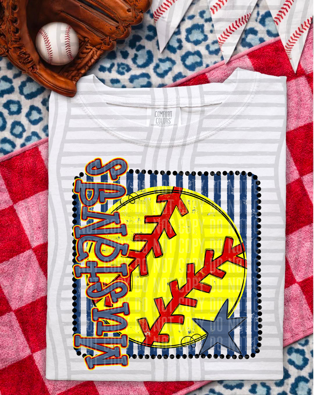 Softball RWB Framed DTF Print
