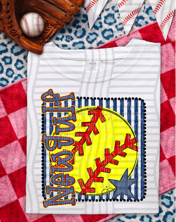 Softball RWB Framed DTF Print