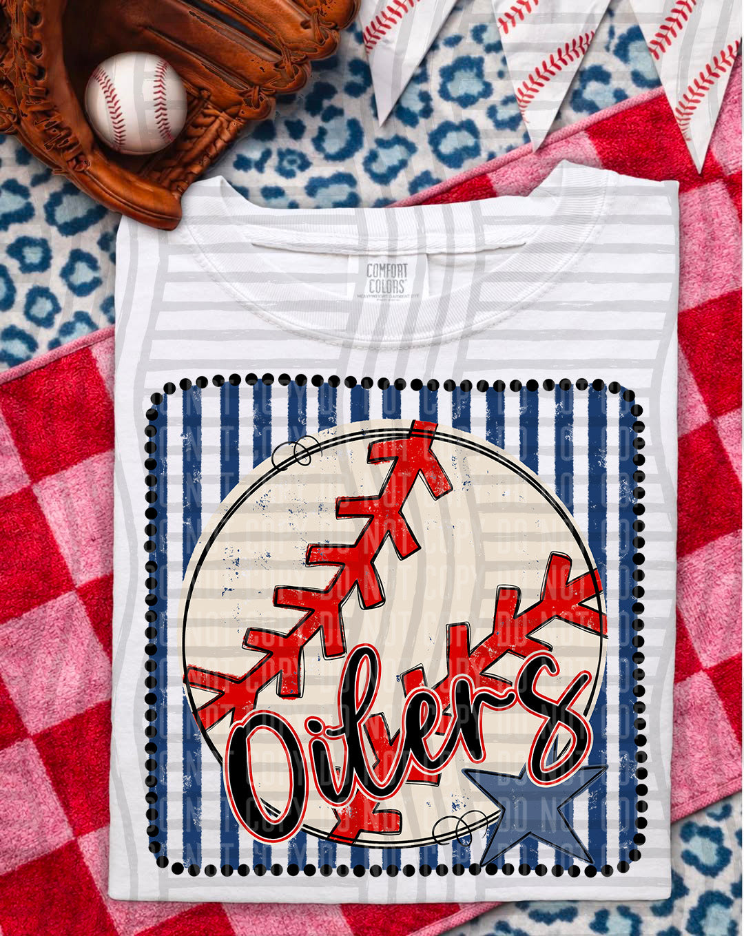 Baseball RWB Framed Script DTF Print