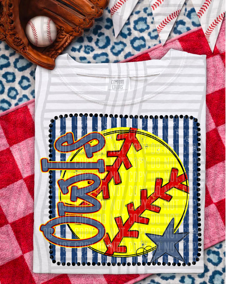 Softball RWB Framed DTF Print