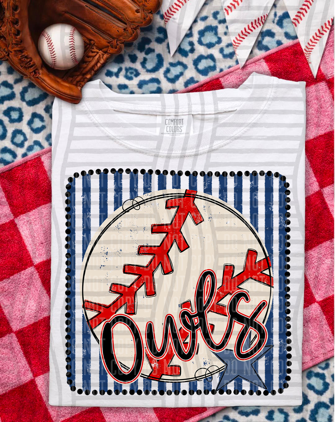 Baseball RWB Framed Script DTF Print