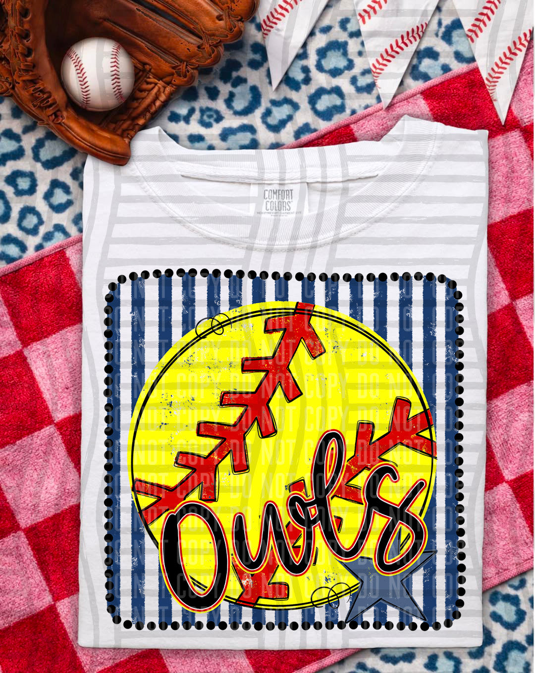 Softball RWB Framed Script DTF Print