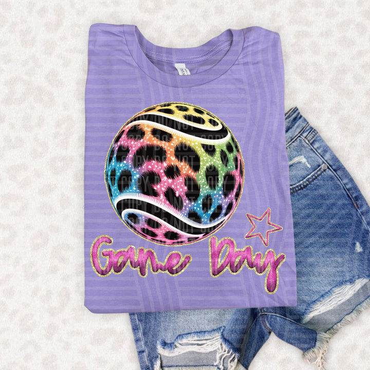 Rainbow Faux Emb Game Day DTF Print