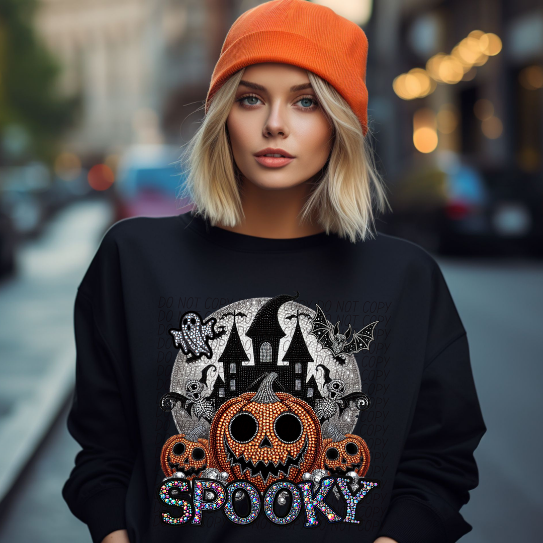 Spooky Scene Faux Bling DTF Print