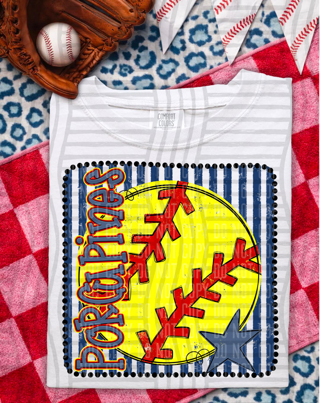 Softball RWB Framed DTF Print