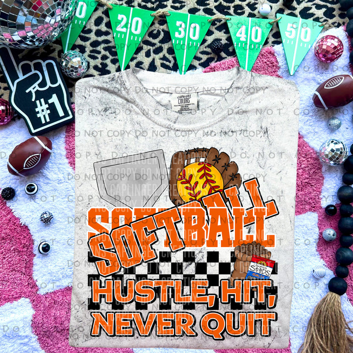 Hustle Hit Never Quit Softball DTF Print