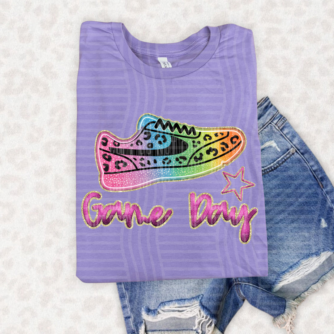 Rainbow Faux Emb Game Day DTF Print