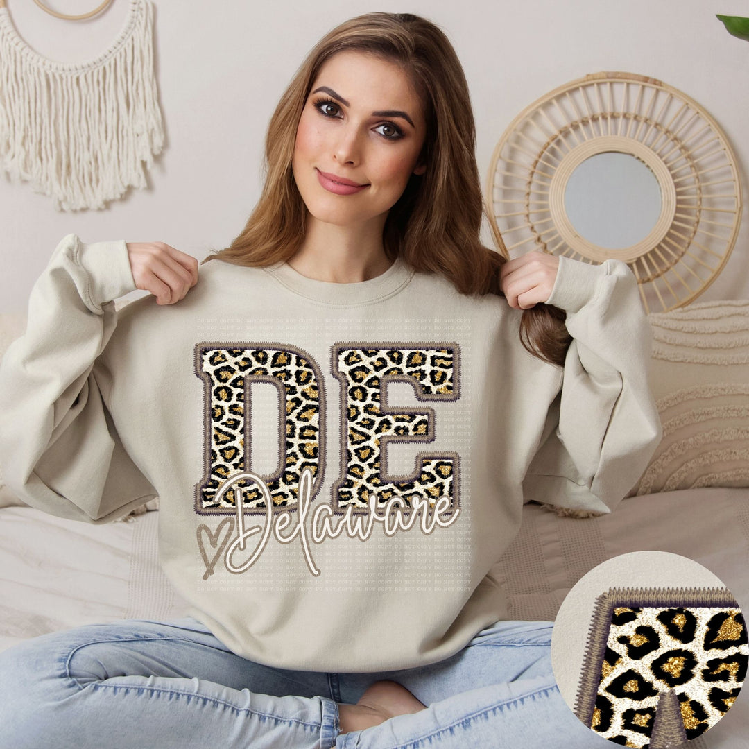 Glitter Leopard Faux Embroidery States DTF Print