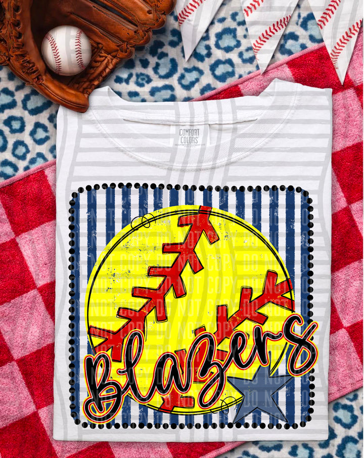 Softball RWB Framed Script DTF Print