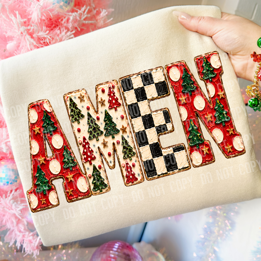 Amen Christmas Faux Painted DTF Print