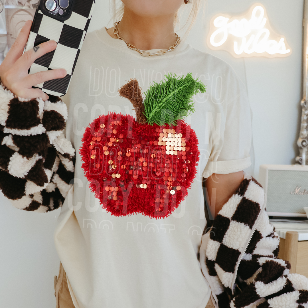 Apple Faux Yarn Sequins DTF Print
