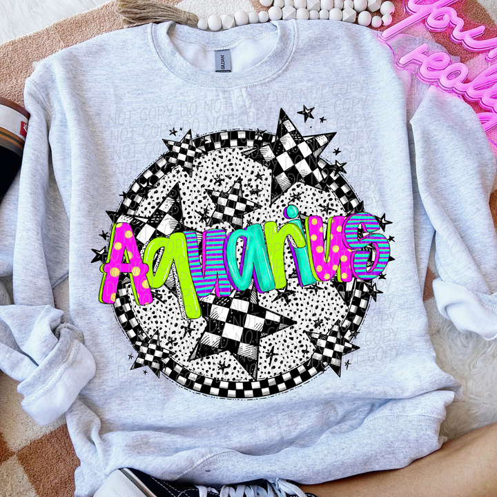 Horoscope Neon Checker DTF Print