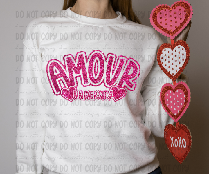 Amour University Faux Glitter DTF Print