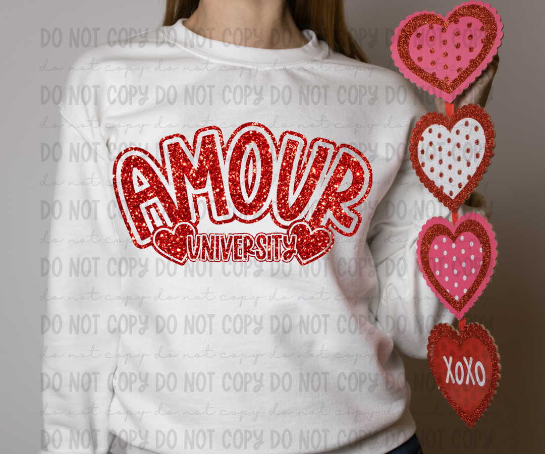 Amour University Faux Glitter DTF Print