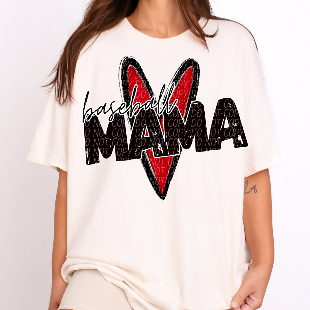 Baseball Mama Red Heart DTF Print