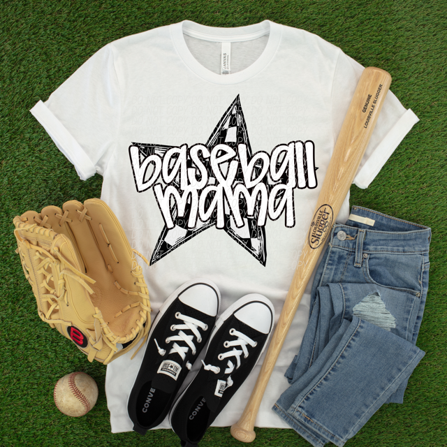 Baseball Mama Checkered Star DTF Print