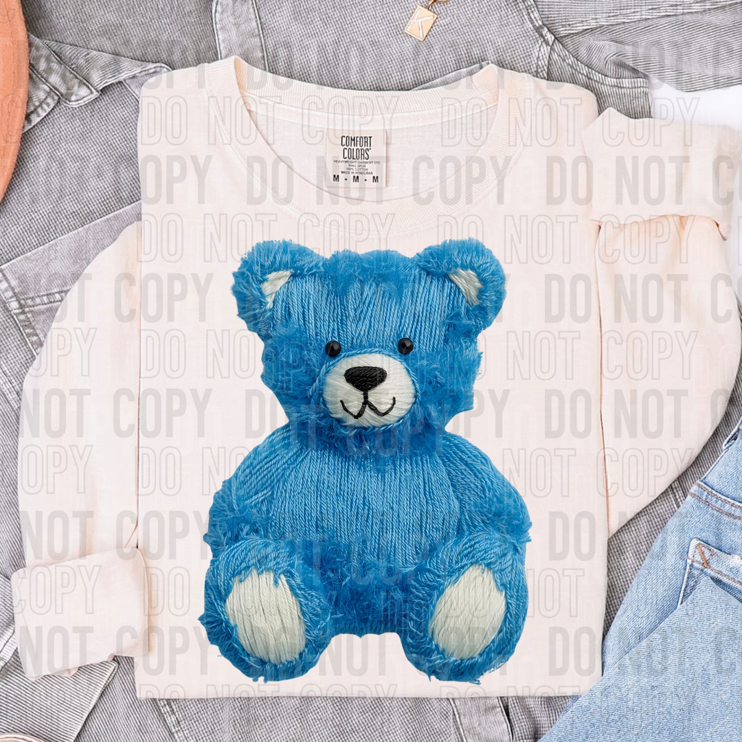Blue Bear Faux Yarn DTF Print
