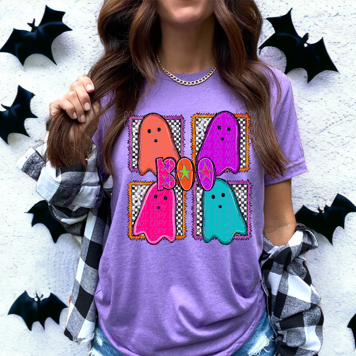 Boo Checks Neon Stamps DTF Print