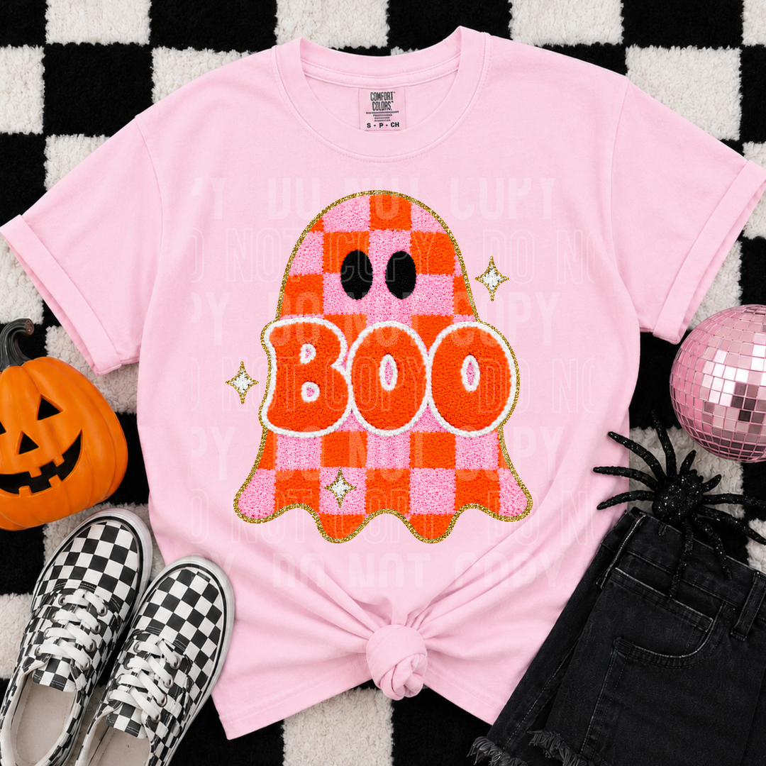 Boo Checkered Ghost DTF Print