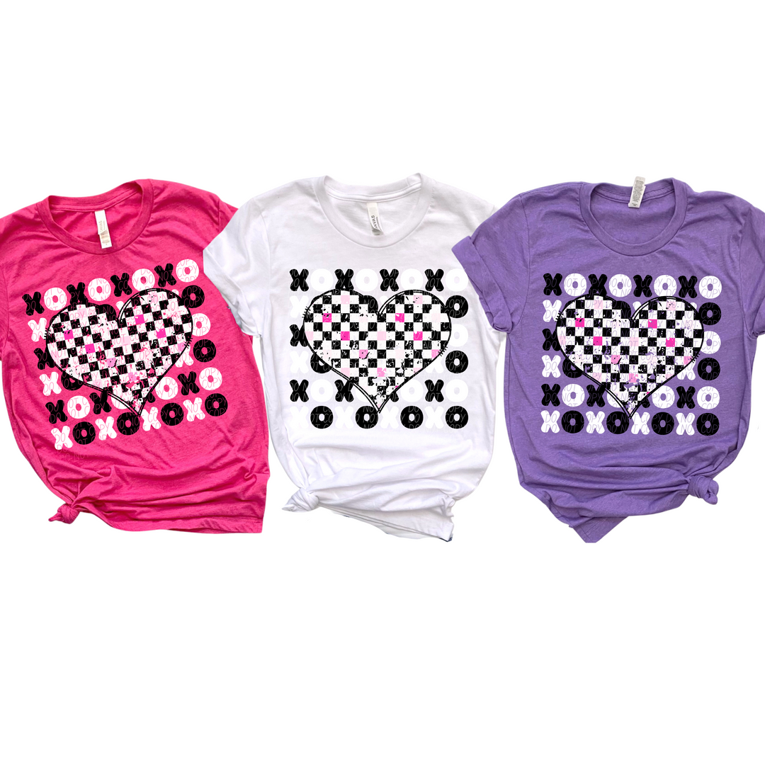 Pink Checkered Heart XO DTF Print