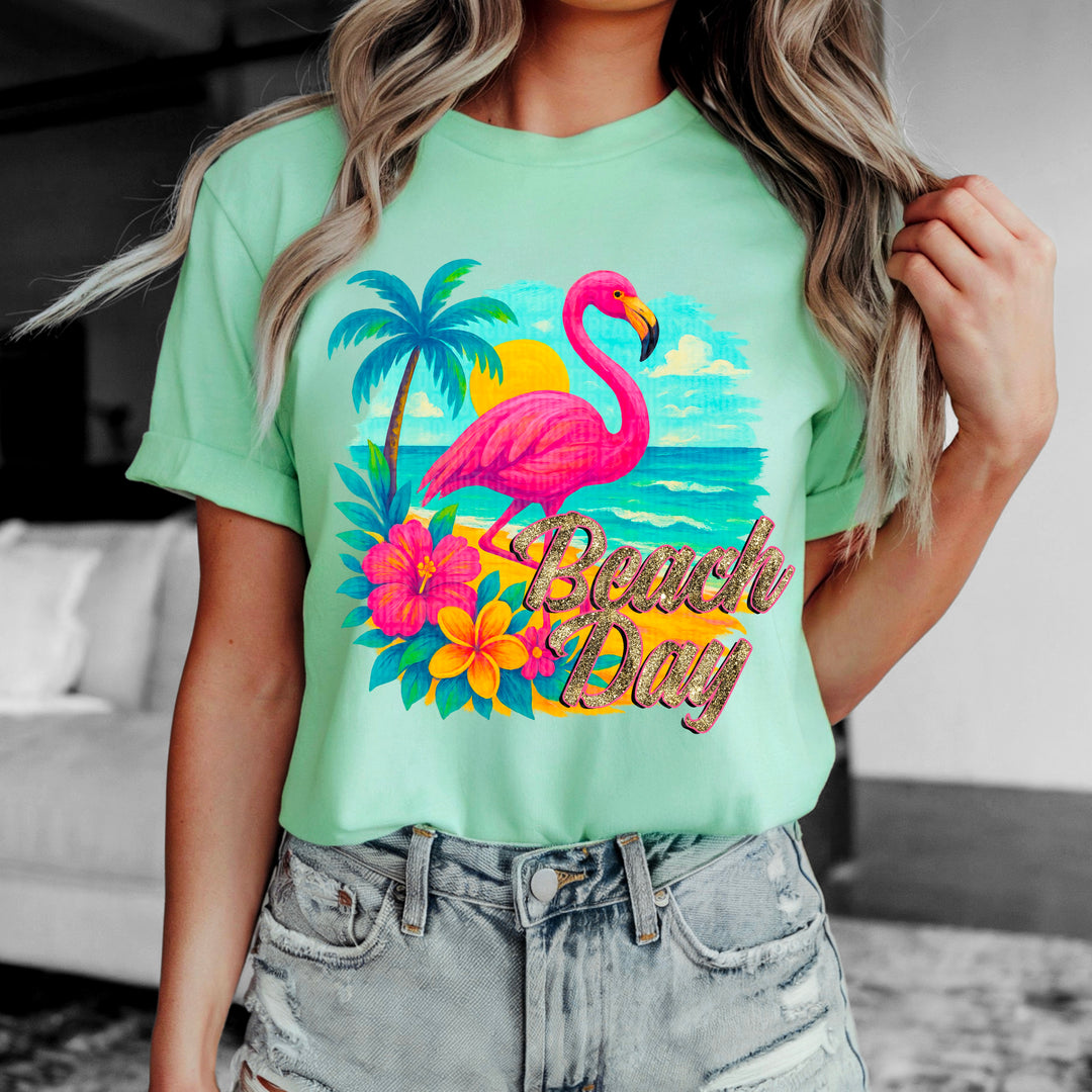 Beach Day Flamingo DTF Print