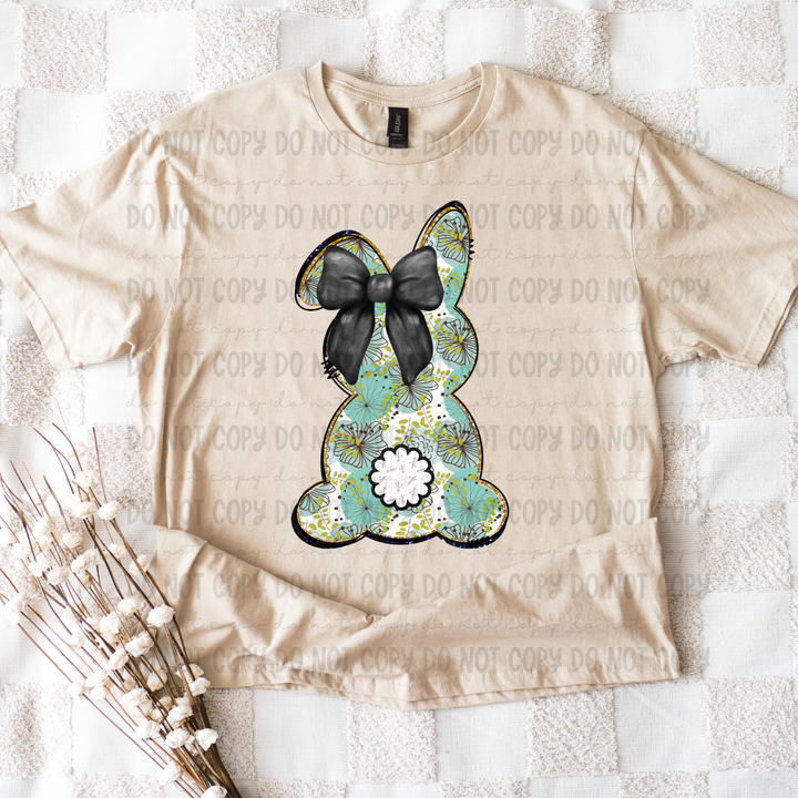 Black/Blue Floral Bunny DTF Print