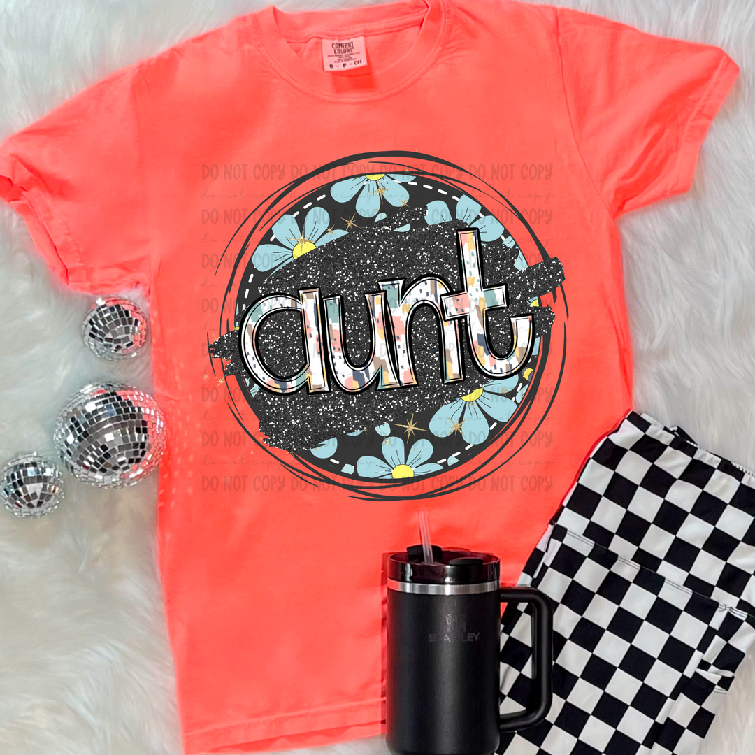 Blue Floral Circle Names DTF Print