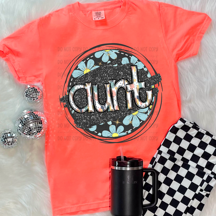 Blue Floral Circle Names DTF Print