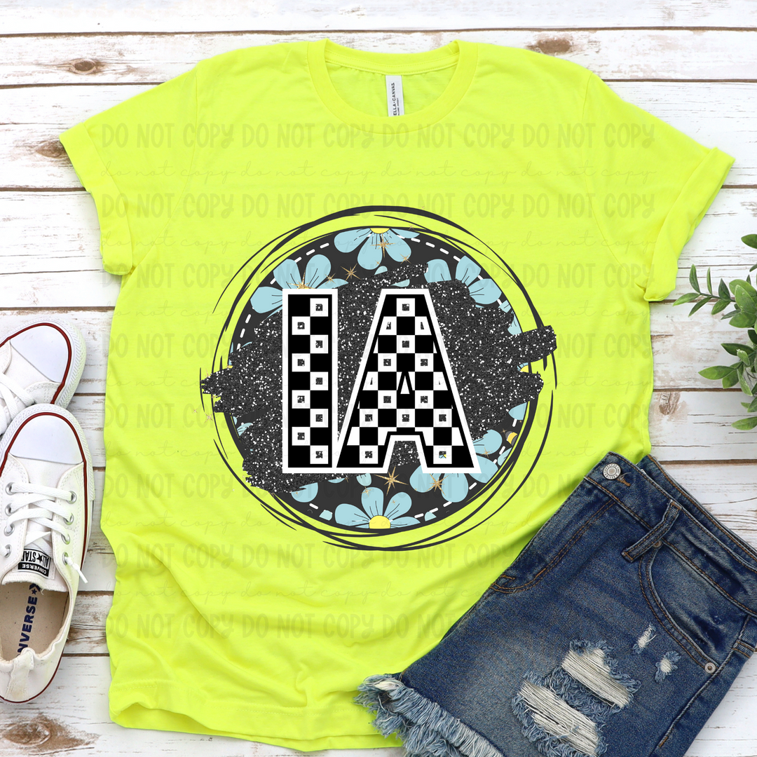 Blue Floral Circle States DTF Print