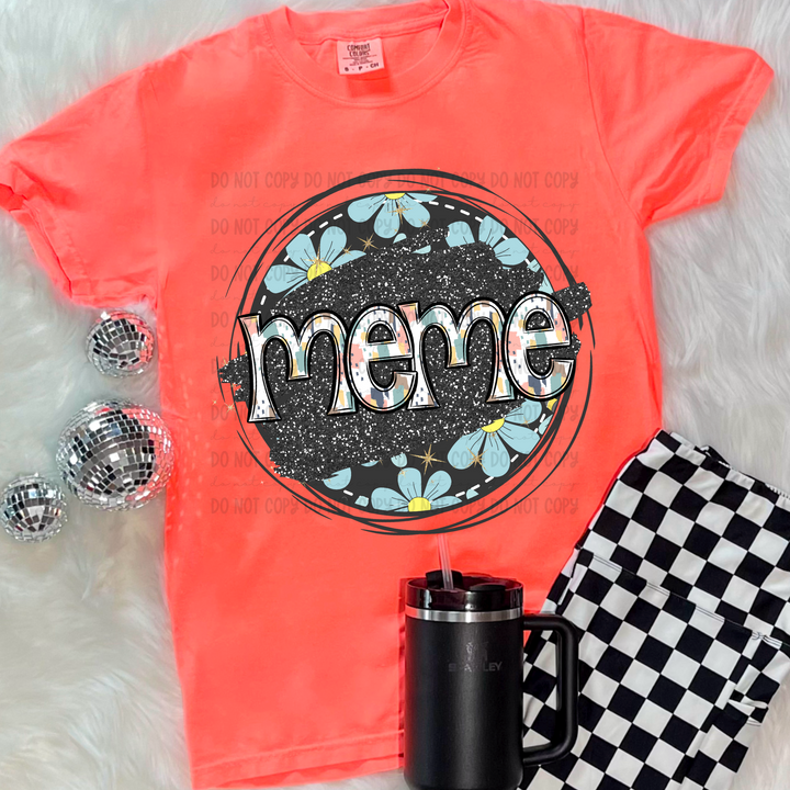 Blue Floral Circle Names DTF Print