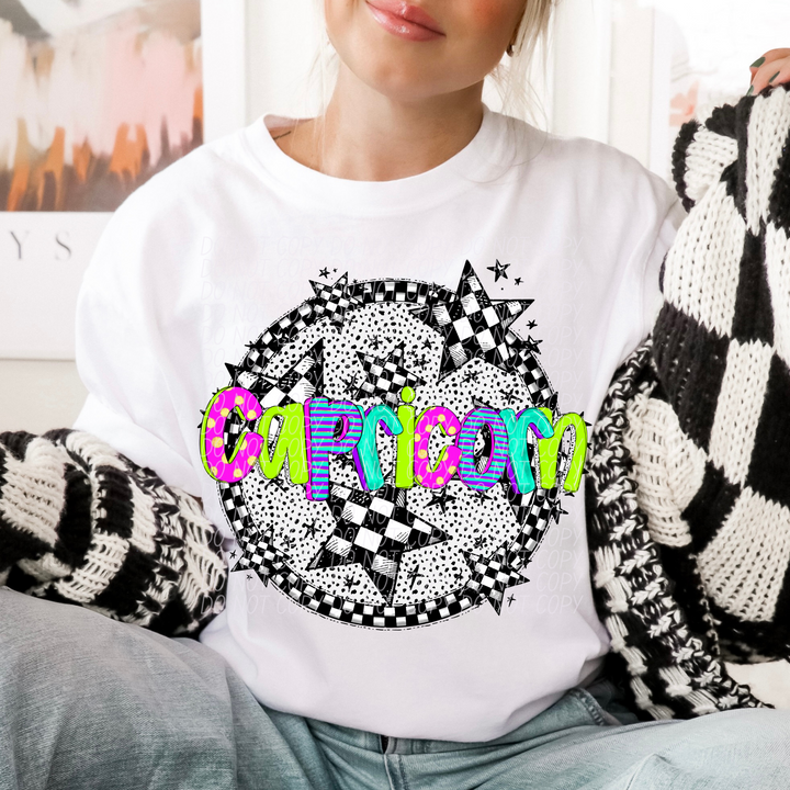 Horoscope Neon Checker DTF Print