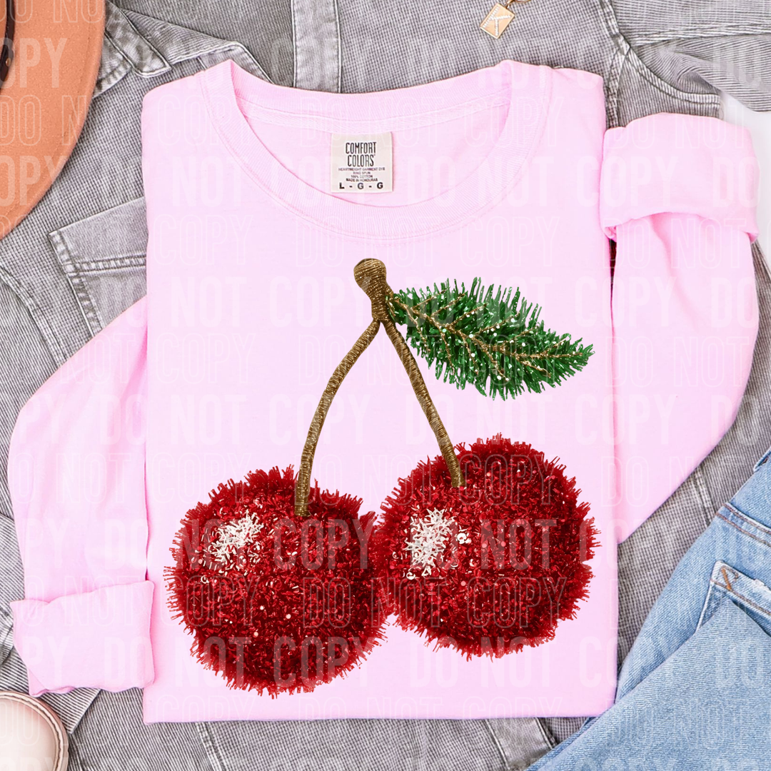 Cherry Faux Yarn DTF Print
