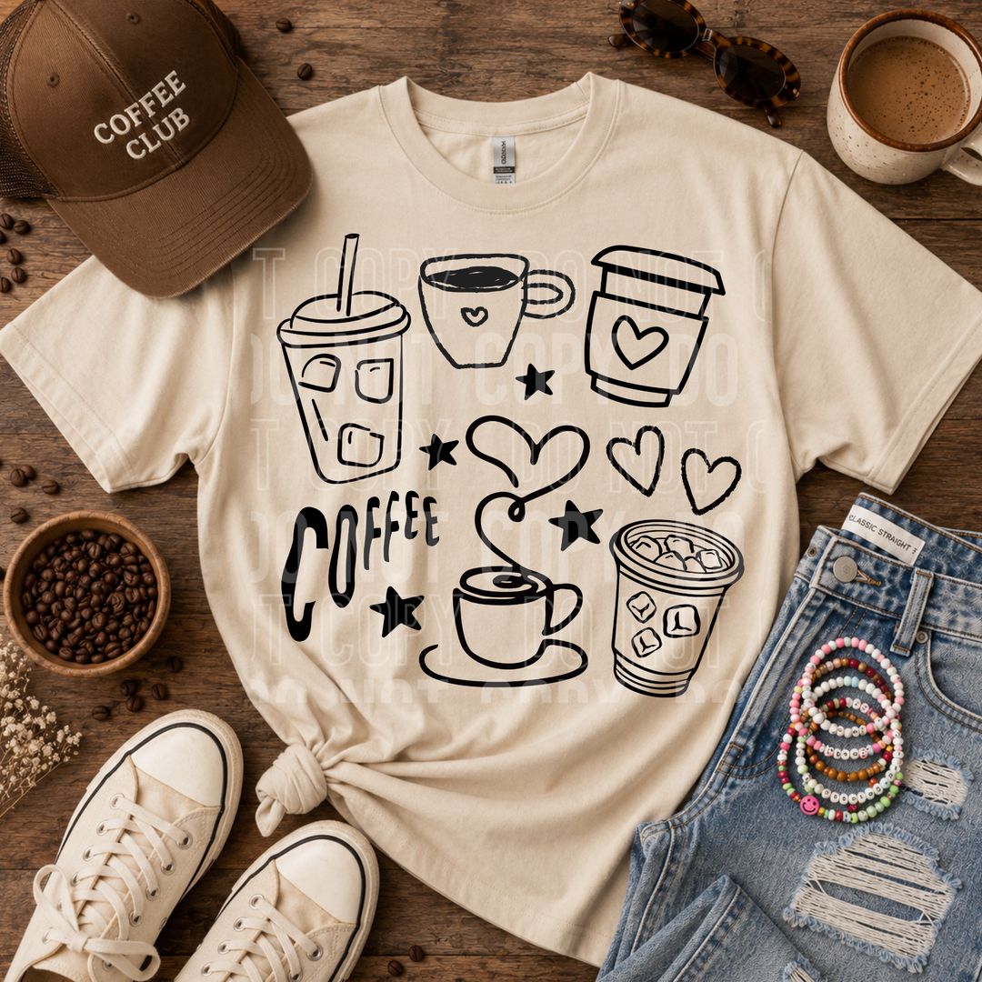 Coffee Doodle DTF Print