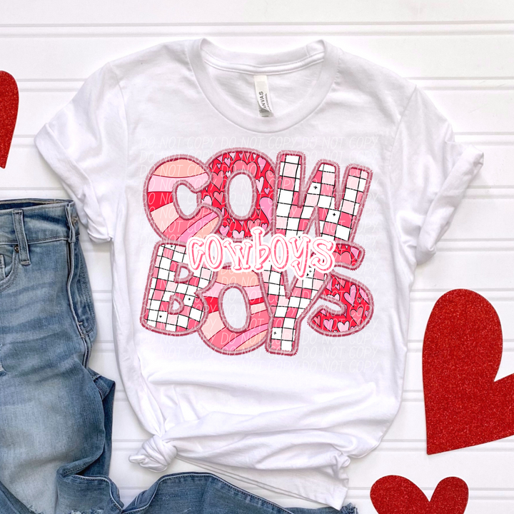 Valentines Day Faux Embroidered Mascots DTF Print