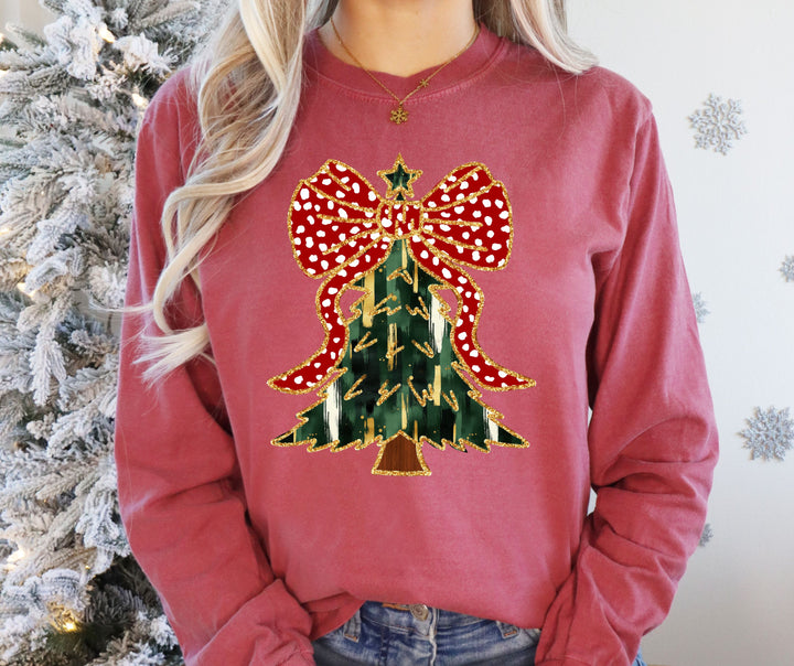 Sparkly Coquette Christmas Tree Sweatshirt / Tee