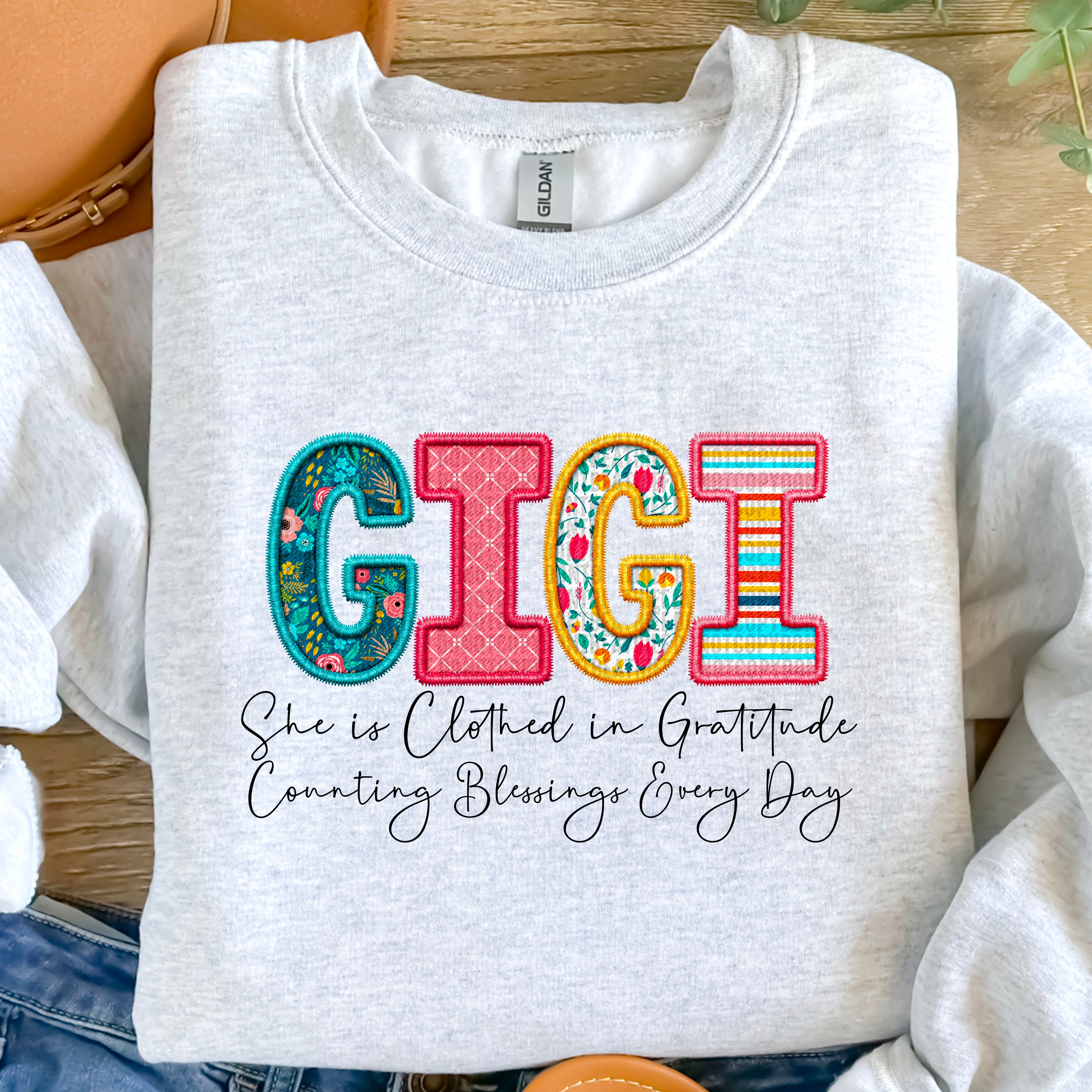 Clothed in Gratitude Faux Embroidered DTF Print