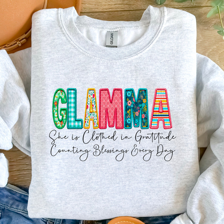 Clothed in Gratitude Faux Embroidered DTF Print