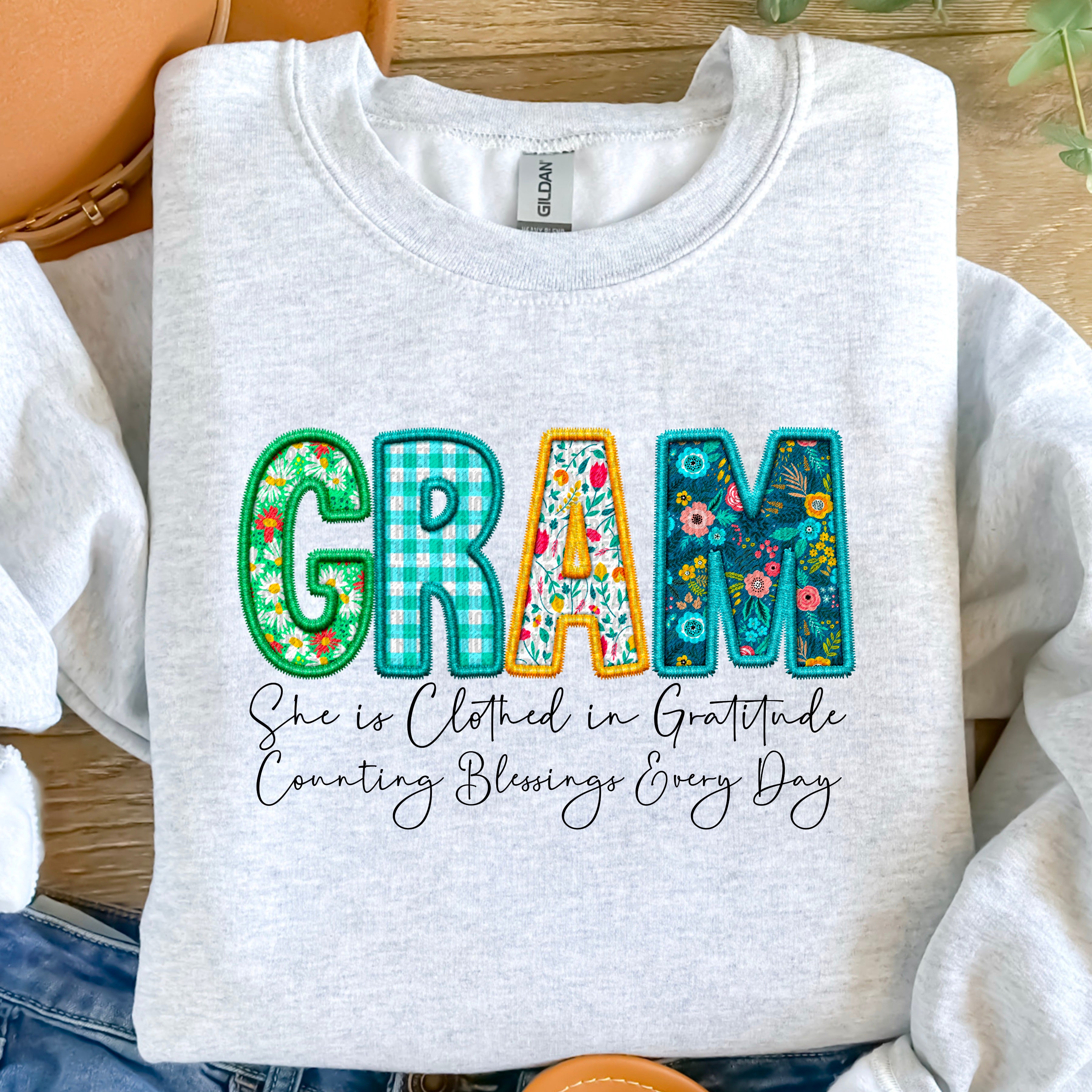 Clothed in Gratitude Faux Embroidered DTF Print