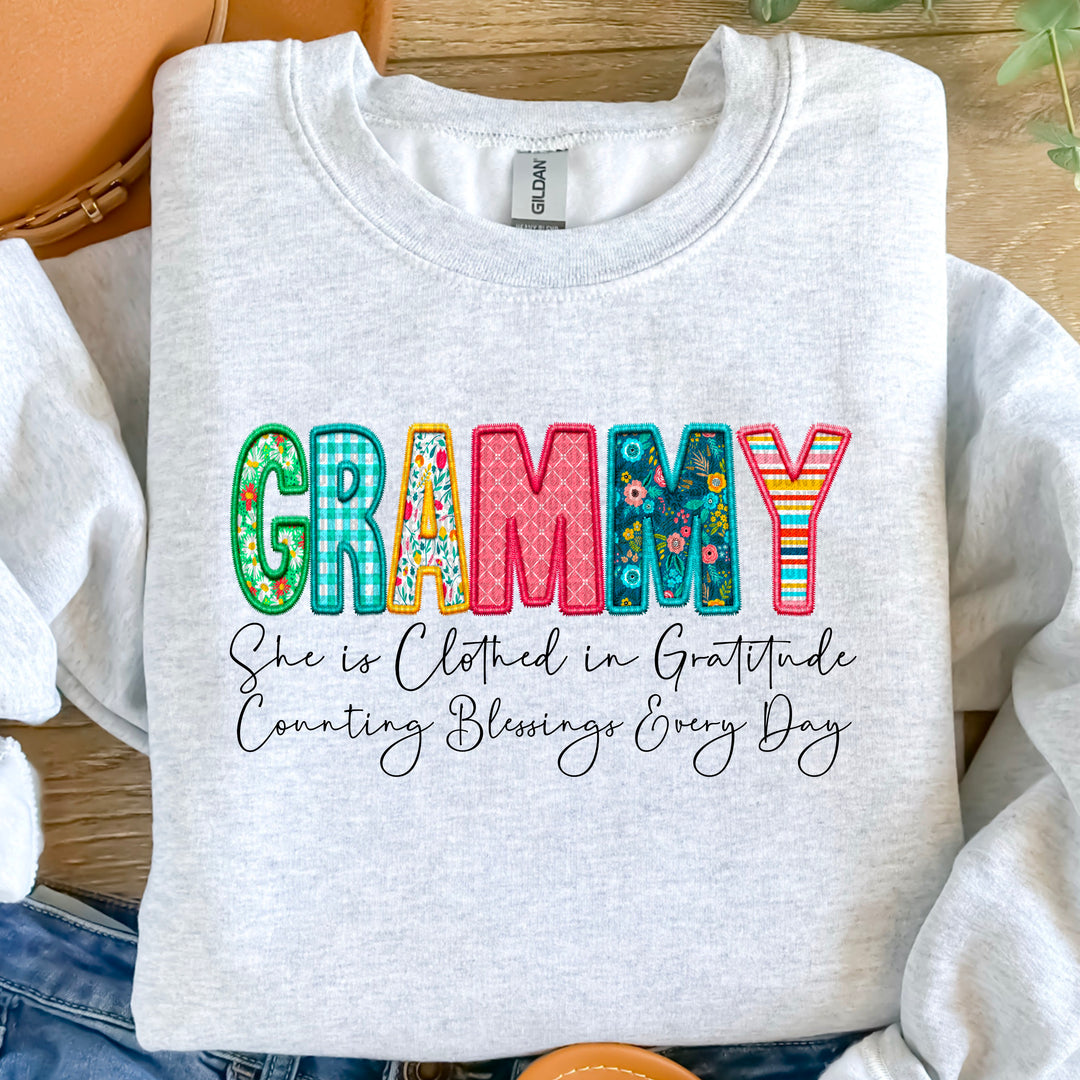 Clothed in Gratitude Faux Embroidered DTF Print