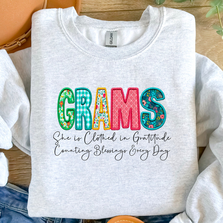 Clothed in Gratitude Faux Embroidered DTF Print