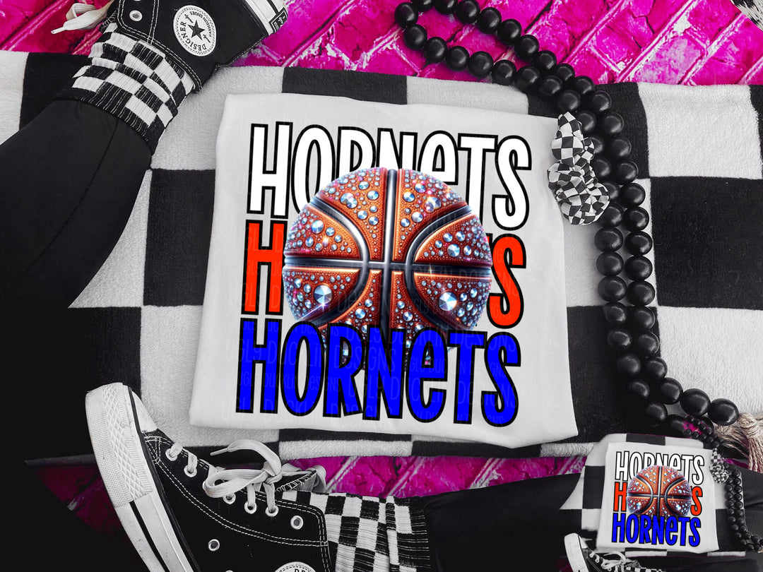 Hornets with Basketball (Blue and Red) DTF Print