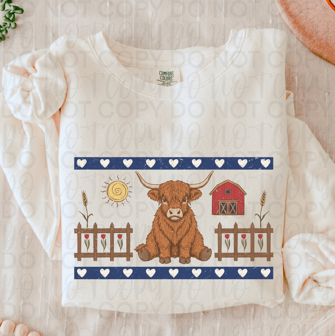 Farmhouse Highland Cow DTF Print
