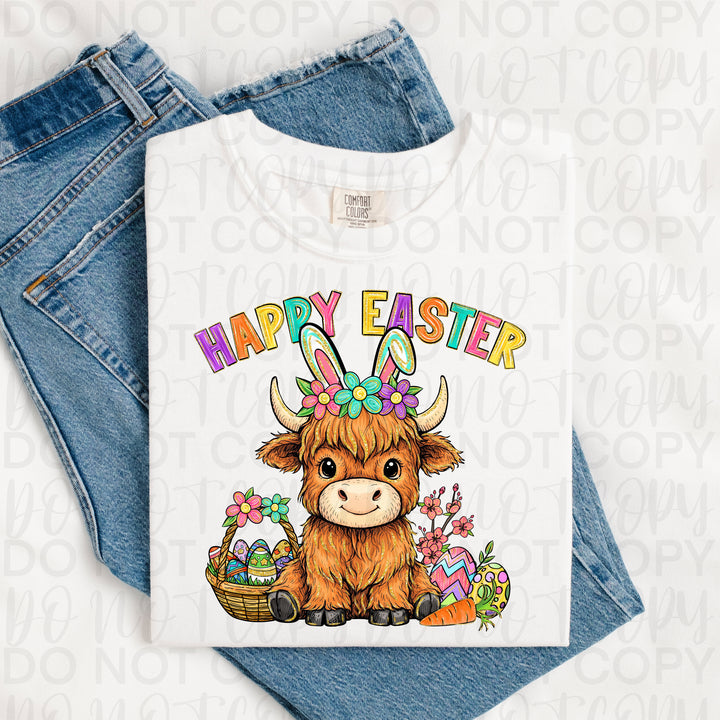 Happy Easter Highland Cow DTF Print