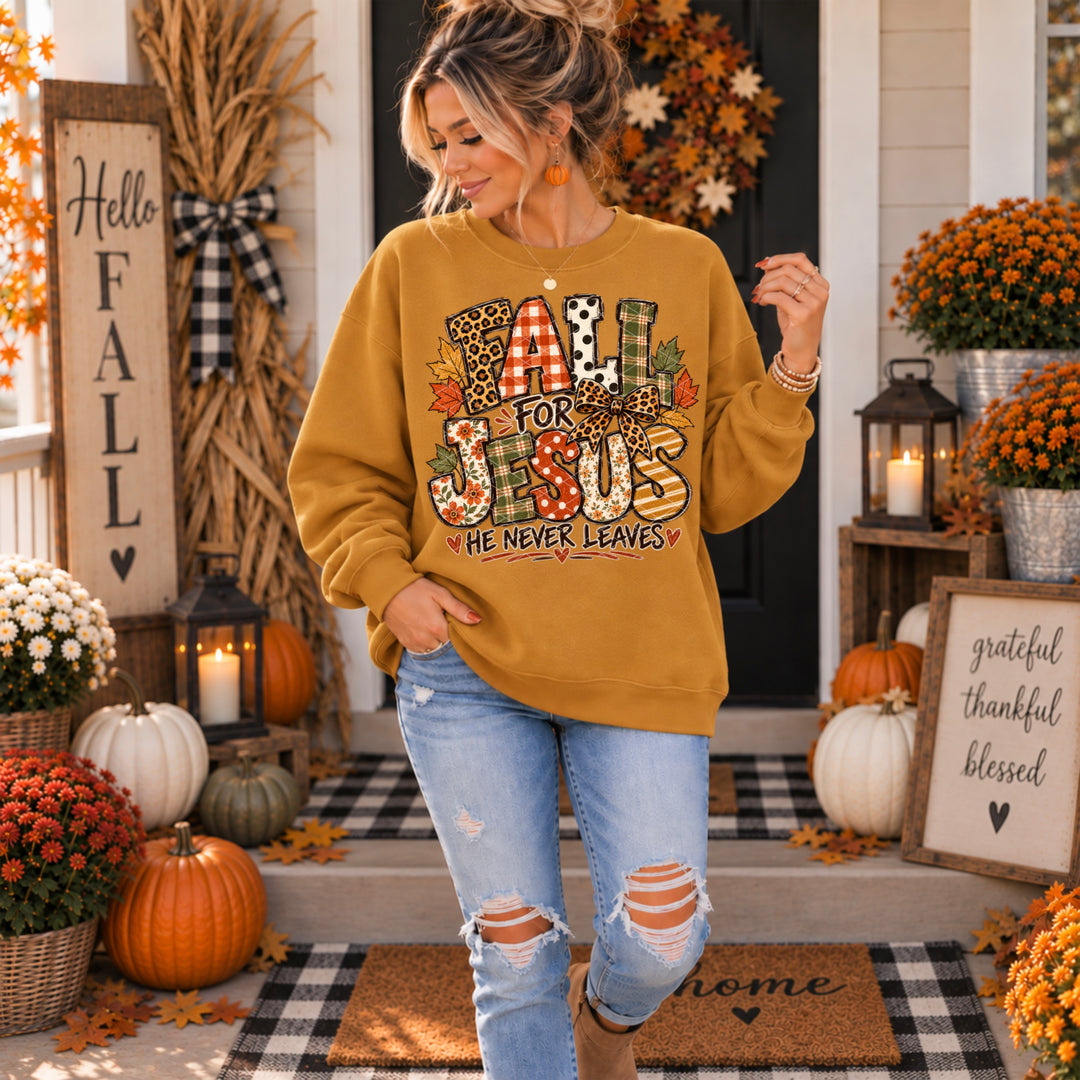 Fall For Jesus He Never Leaves DTF Print